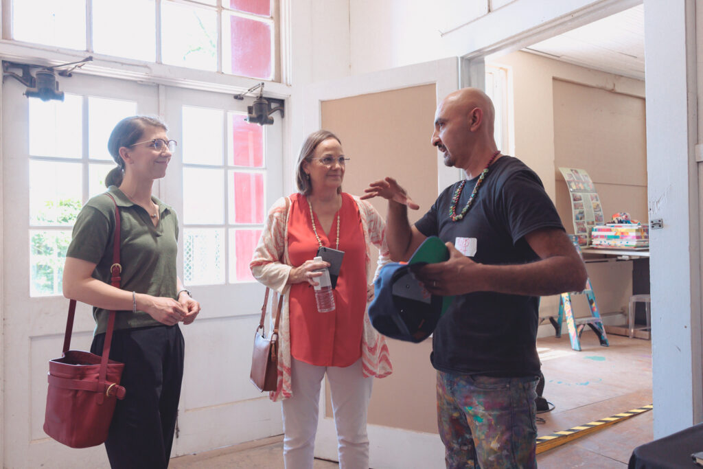 Preservation Houston's Emily Ardoin, Kathy Washburn and Gonzo247 at the Luckie Schoolhouse restoration roundtable (Photo by Luz Rodriguez)