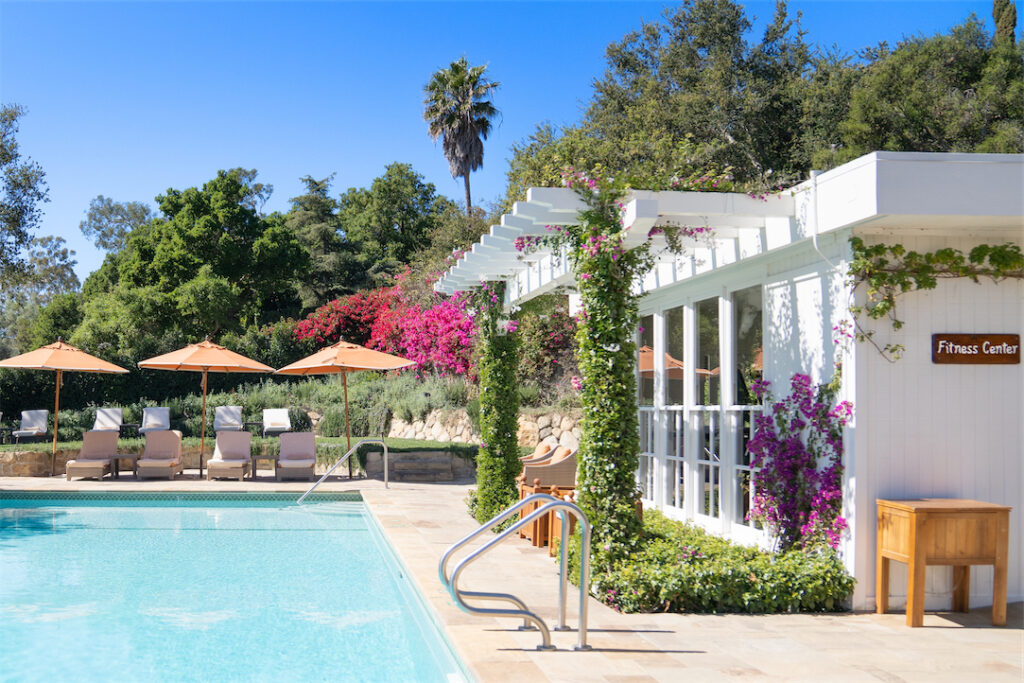 The heated pool at San Ysidro Ranch is a relaxing place to enjoy the garden scenery and a poolside food menu.