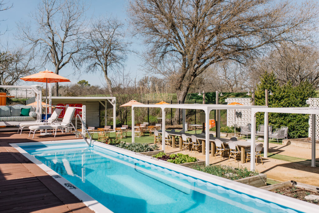 Hotel Otto's hip container pool overlooks Gemelle's gardens on site. (Photo by 6th Ave Storytelling)