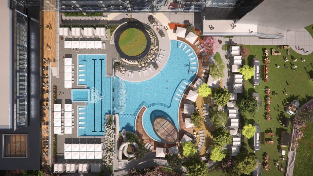 The brand new Loews Arlington Hotel resort pool with lap swimming, and a waterslide.