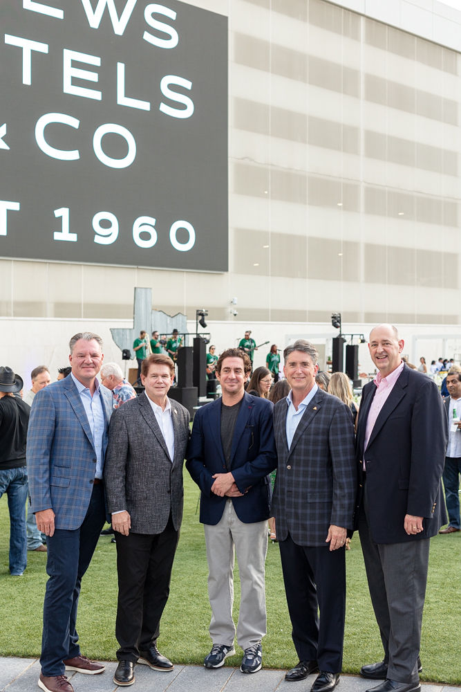 Ron Price, former mayor of Arlington Jeff Williams, Loews Hotel & Co. President and CEO Alex Tisch, Arlington City Manager Trey Yelverton, and Texas Rangers Executive VP of Business Operations Rob Matwick. (Photo by Clint Brewer)