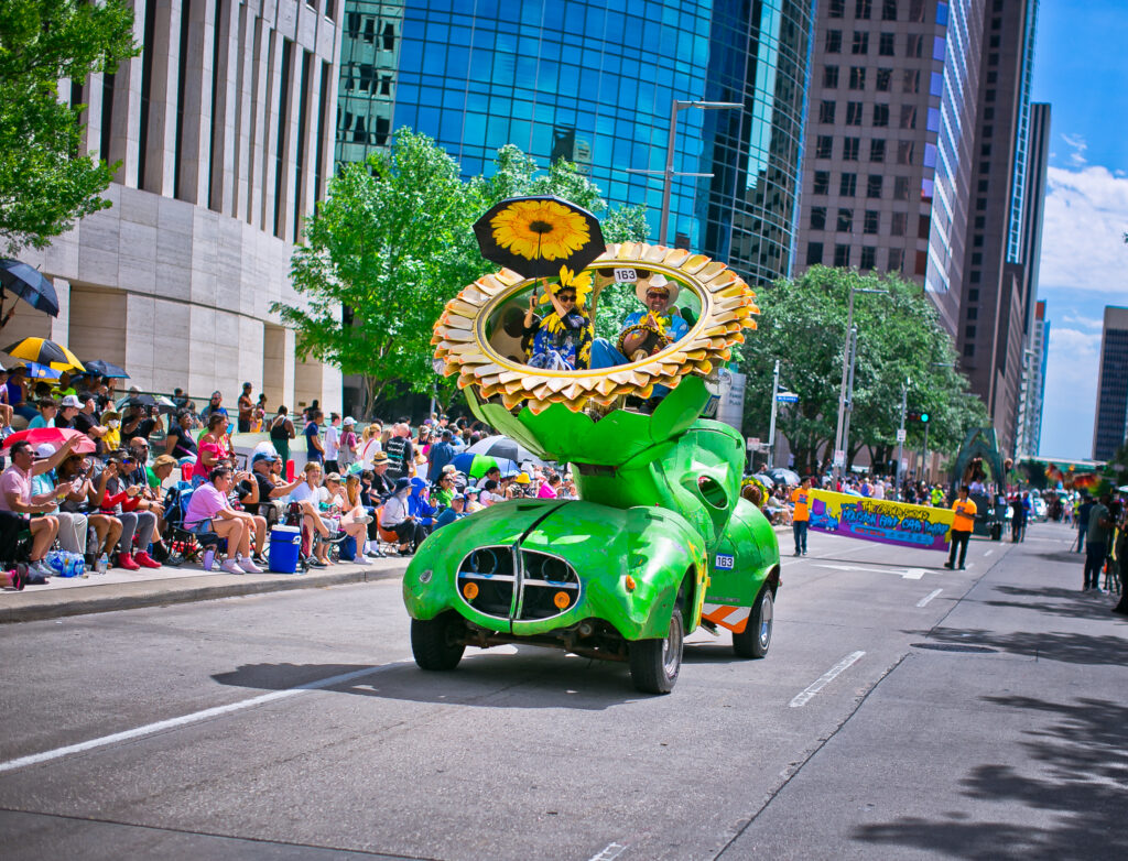 Joe Haden's "Sunflower" at the Orange Show Art Car Parade (Photo by Morris Malakoff) 
