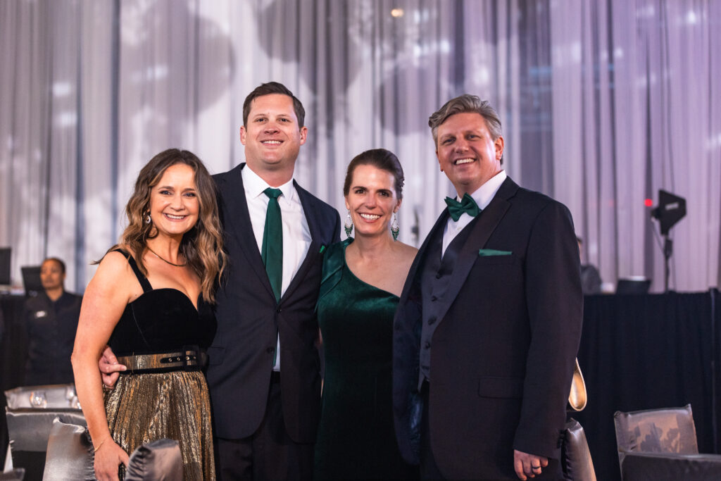 The Woodlands Christian Academy gala attendees Kacie and Byron Bevers and Emily and Joseph Herbster celebrate the 30 years of the school.
