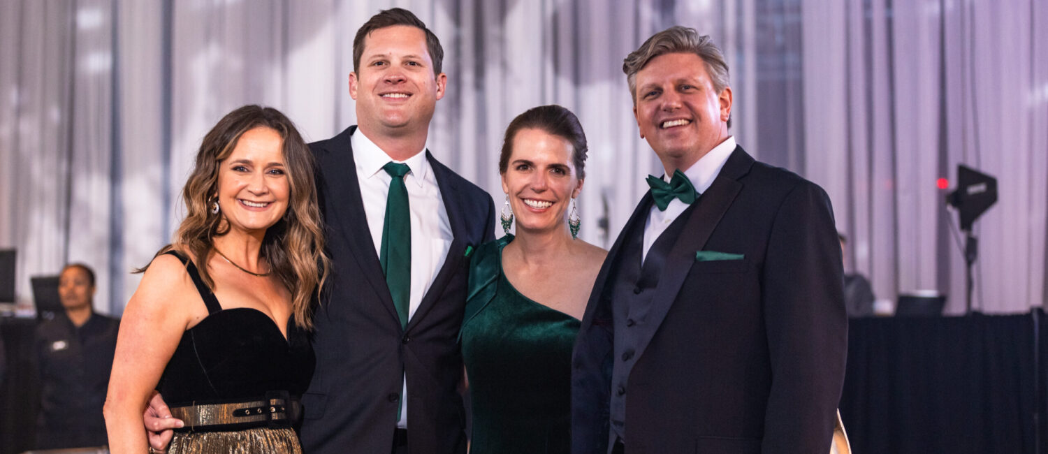 The Woodlands Christian Academy gala attendees Kacie and Byron Bevers and Emily and Joseph Herbster celebrate the 30 years of the school.