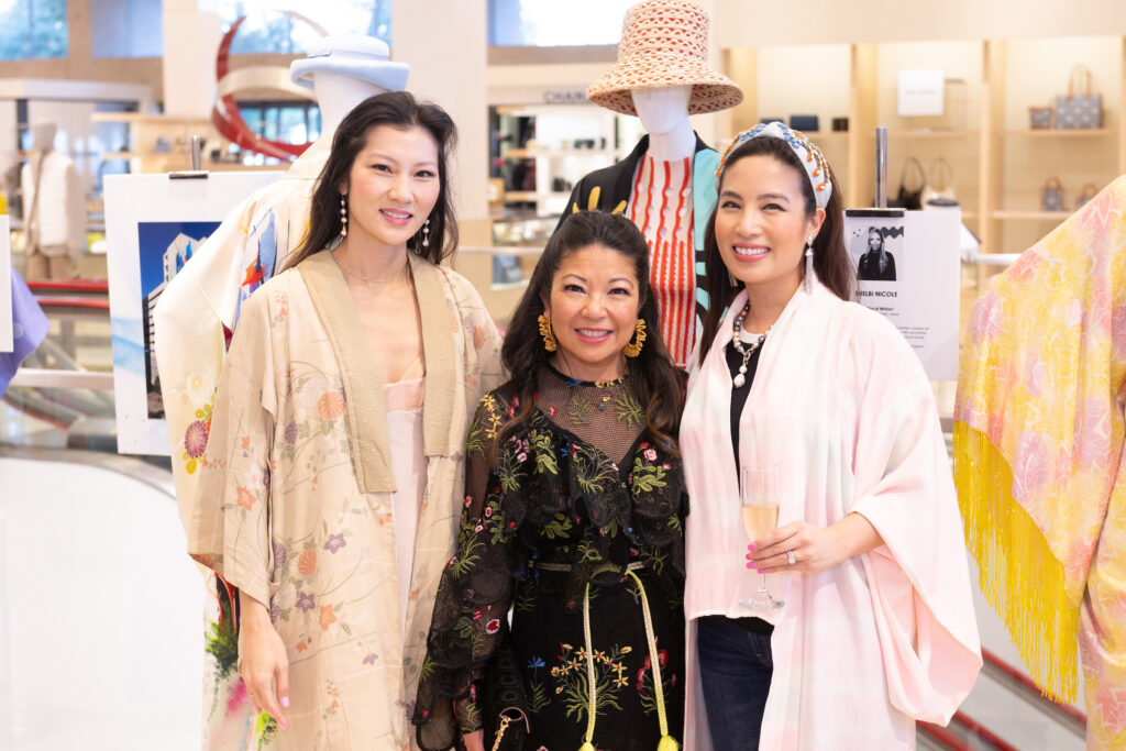 Thanh Nguyen, Tina Zulu, Rose-Ann Aragon-Maneevese at Kimono Zulu fashion exhibition at Neiman Marcus (Photo by Wilson Parish)
