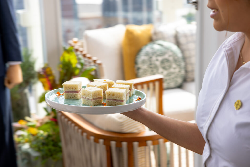 Traditional Tea Sandwiches with Black forest ham, gruyere cheese, Dijon (Photo by Robert Underwood)