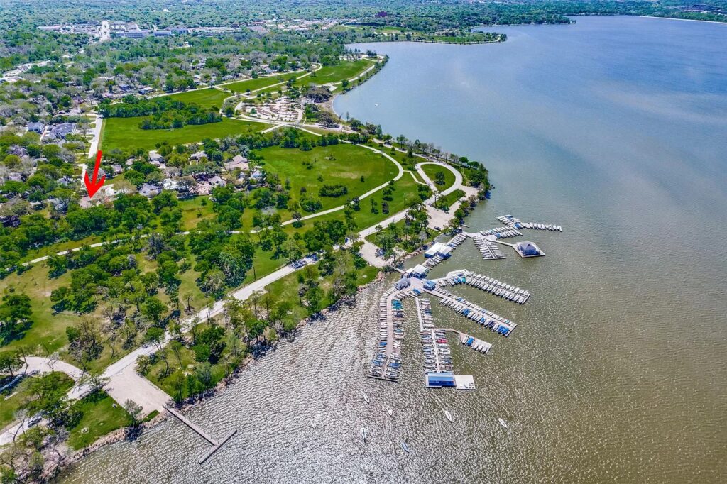 A lakeside view from the top.
