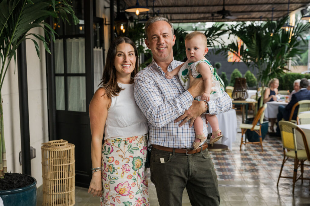Kasey & Mark Massey with baby Cora Massey at the Le Colonial Summer Soirée, co-hosted by PaperCity (Photo by Johnny Than)