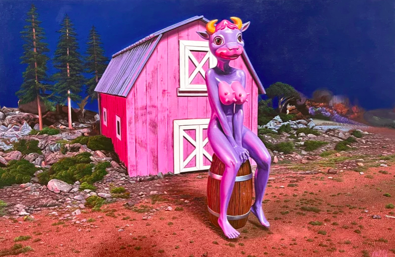 Ron English’s “Cathy Cowgirl’s Pink Barn in dallas (Photo by Ro2 Gallery)