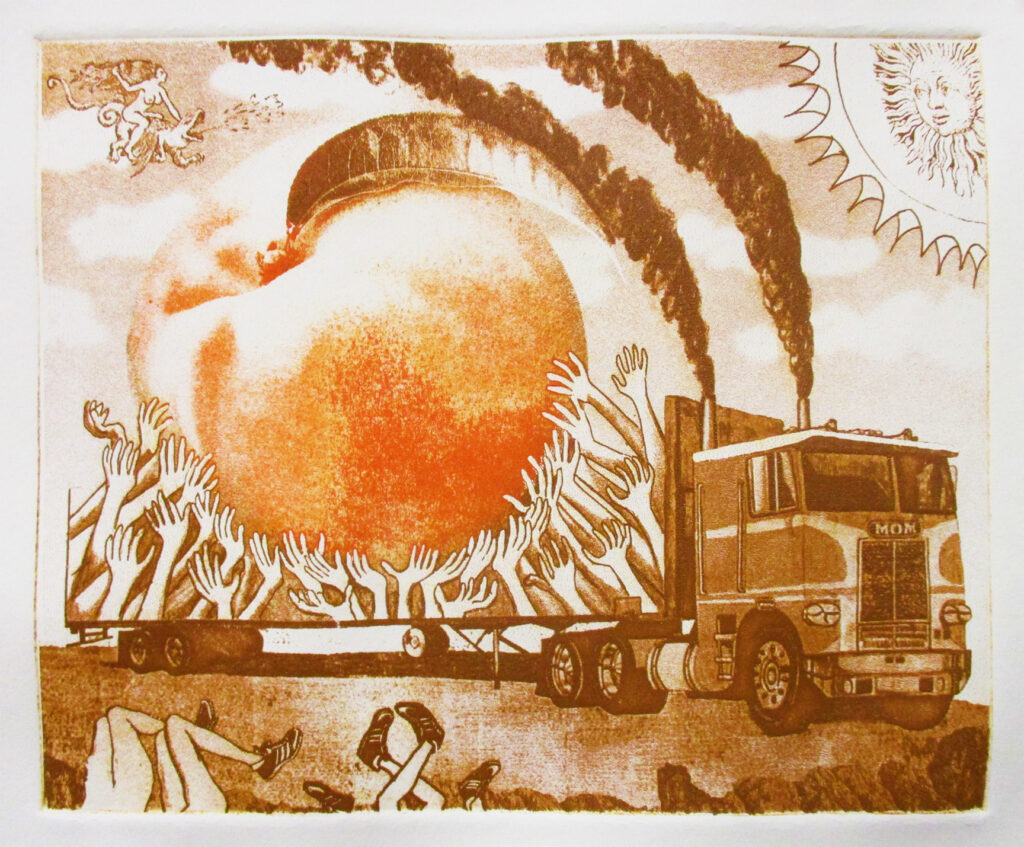 Jeremiah Johnson's "Eat a Peach," 2023, is on display at Kirk Hopper Fine Art (Photo by Jeremiah Johnson)