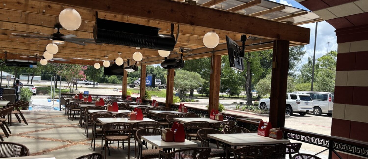 The patio at the new Niko Niko's in The Woodlands seats 100, and has a small outdoor greenspace for games.