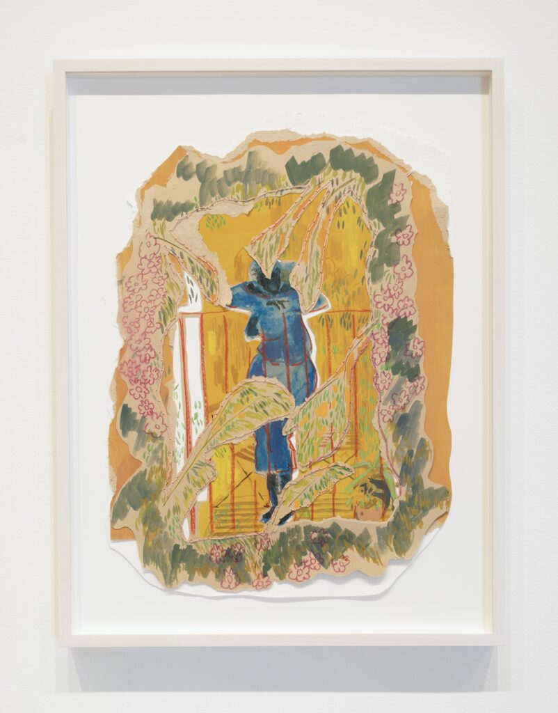 Alexis Pye's "Balcony," 2024. Gouache, embroidery floss on paper. (Photo by Caroline Philippone. Courtesy Alexis Pye and Inman Gallery, Houston)