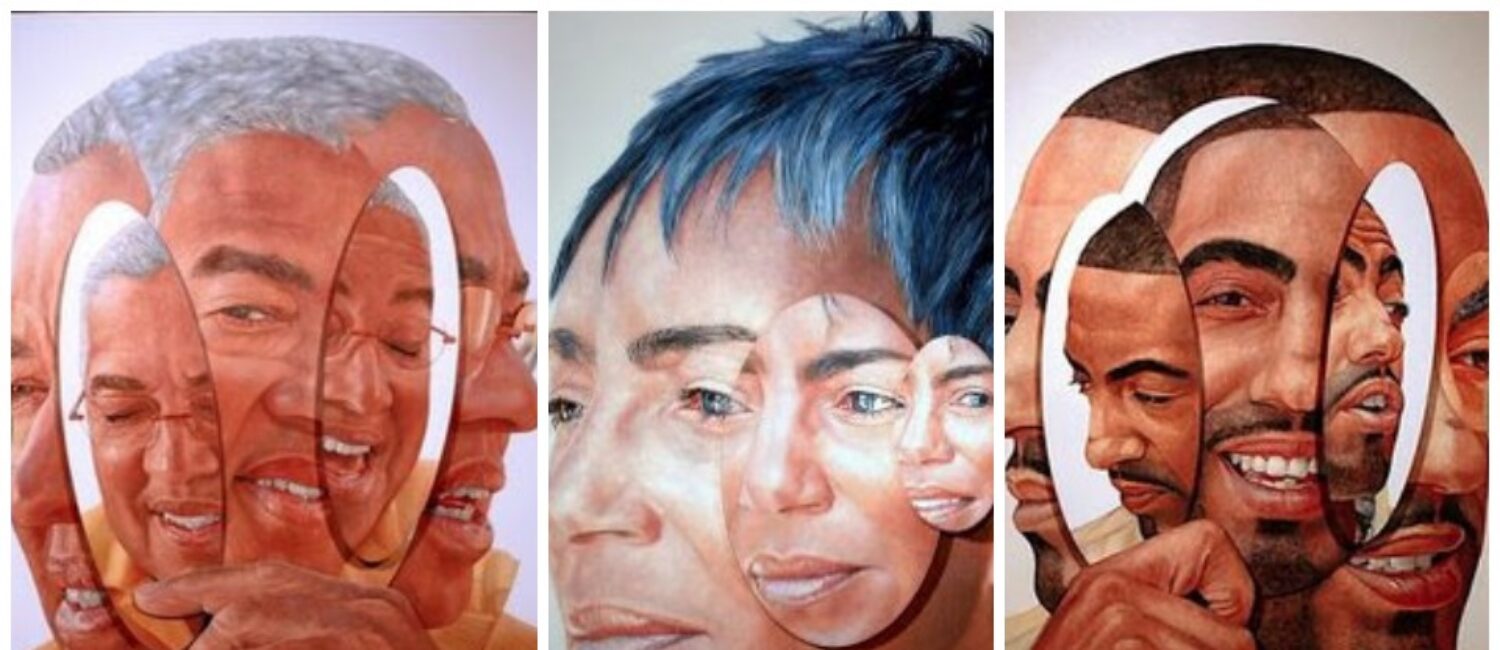 This triptych painted by artist Mikel Alatza features Bernard, Shirley and Khalil Kinsey. The family owns and operates the Kinsey Collection, which includes historical artifacts, ephemera, books and artworks.