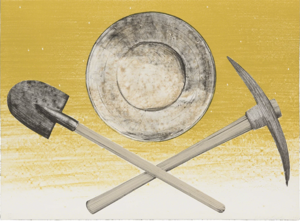 Ed Ruscha's lithograph "Pick, Pan, Shovel," 1980, is one of Lester Marks' signature works in his upcoming auction set for Wednesday, June 5, 2024, presented by Lewis & Maese in Houston.