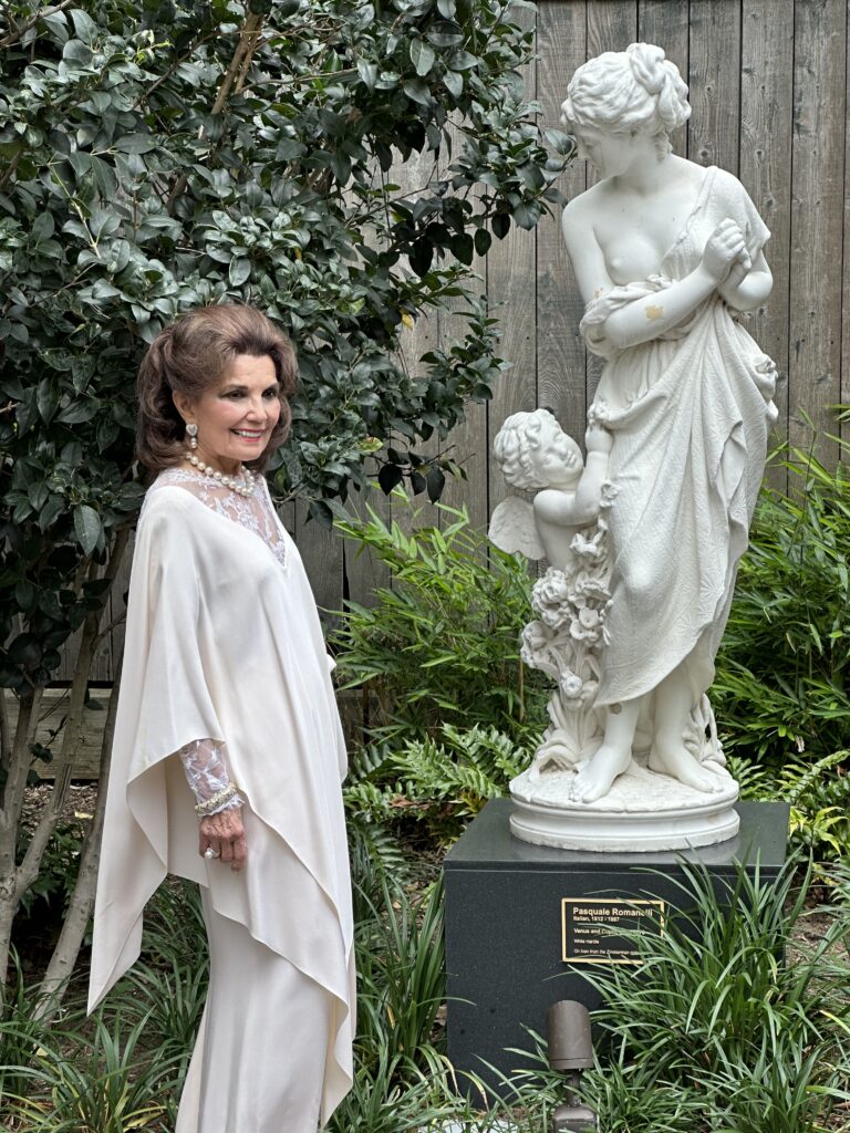 Linda McReynolds wears couture Marc Bohan for the PaperCity Philanthropy in Fashion Best Dressed photo shoot at La Colombe d'Or. (Photo by Shelby Hodge)