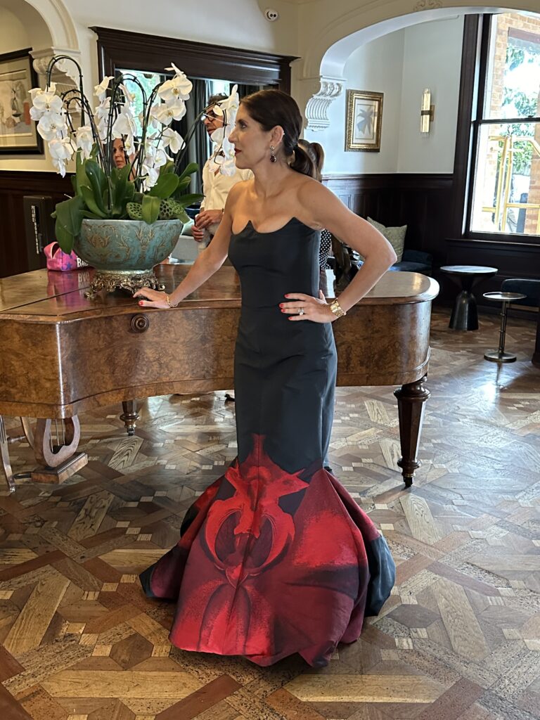 Stacey Lindseth wears Alexander McQueen for the PaperCity Philanthropy in Fashion  Best Dressed photo shoot at La Colombe d'Or. (Photo by Shelby Hodge)