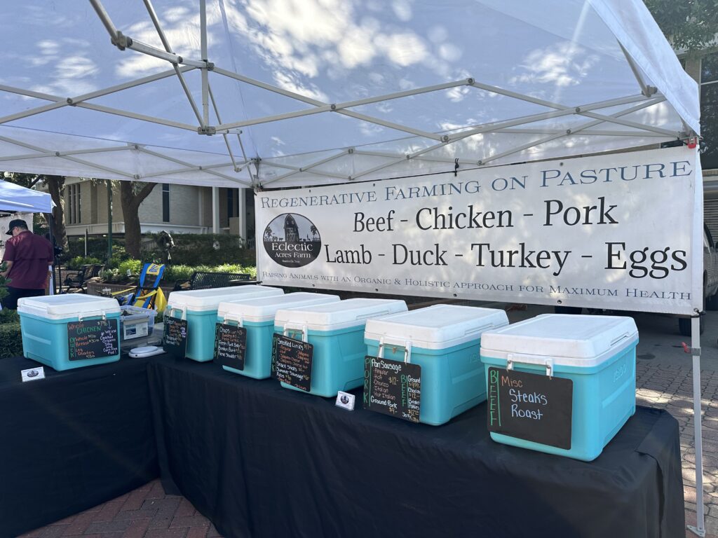 Meats, poultry and eggs are available each week at the Market on Main in Conroe on Saturdays. (Photo by Farralyn Withrow)