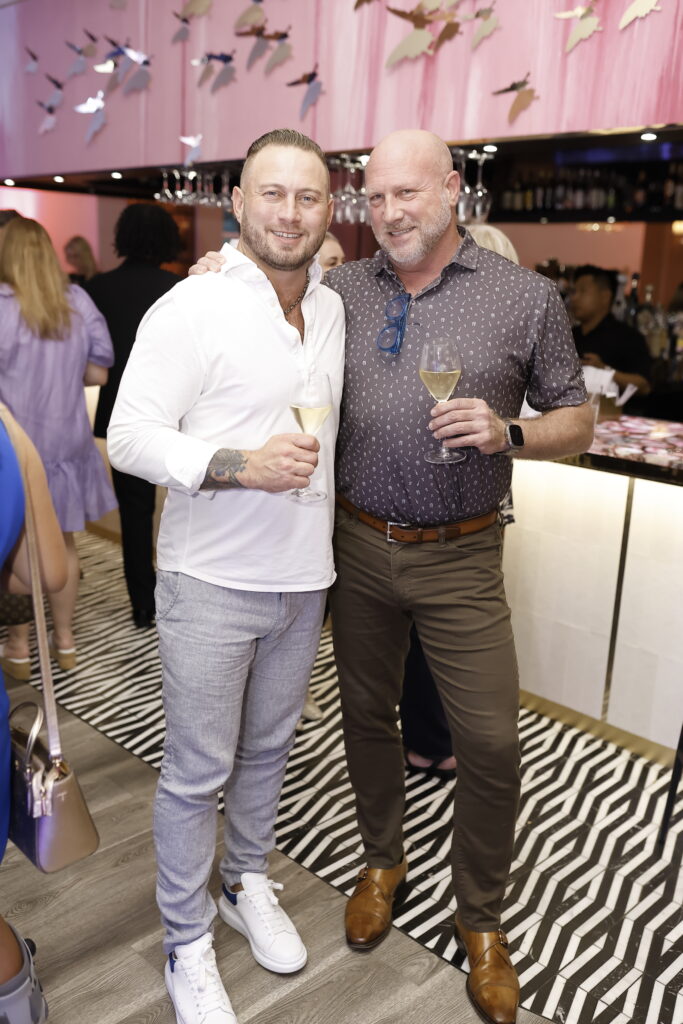 Jon Gerber, Jerremiah Gowen at the American Cancer Society 'Men Wear Pink' event at PostScript (Photo by Quy Tran)