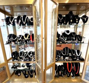 Necklace displays at a dallas estate sale