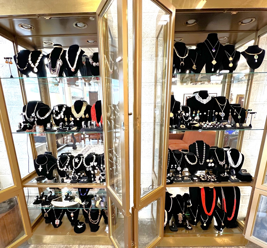 Necklaces on display. 