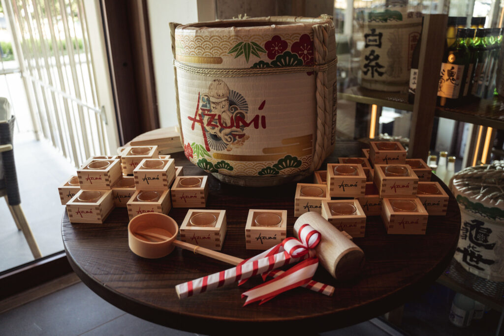 The sake barrell from the breaking ceremony at the opening of Azumi in River Oaks District. (Photo by Jonah Tijerina)
