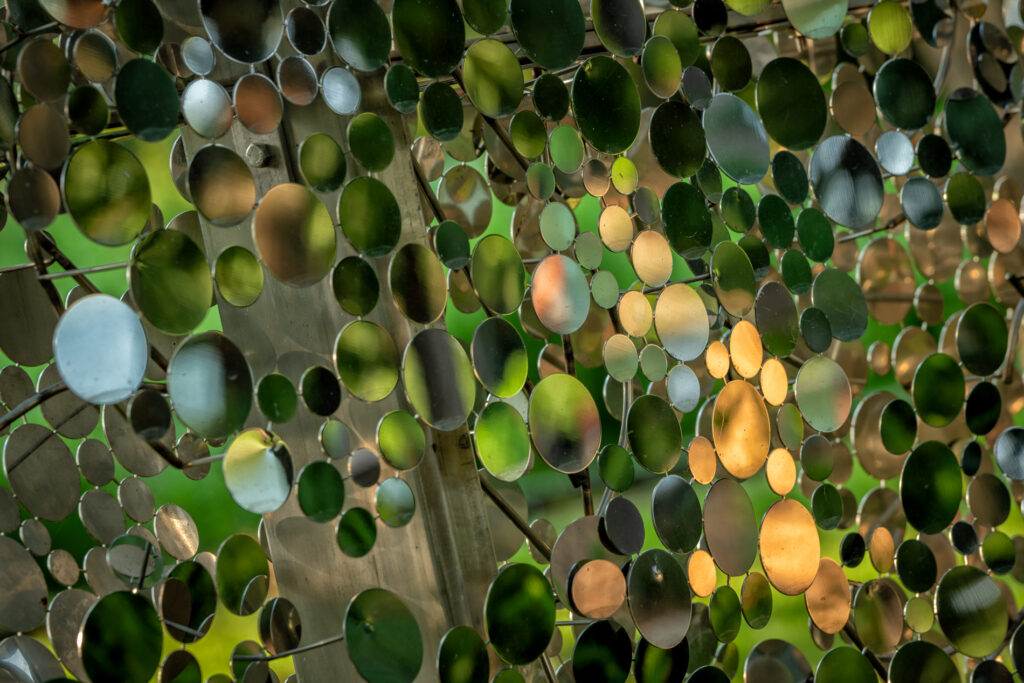 A close-up of Alyson Shotz's "Scattering Surface" in Hermann Park (Photo courtesy of Nash Barker) 