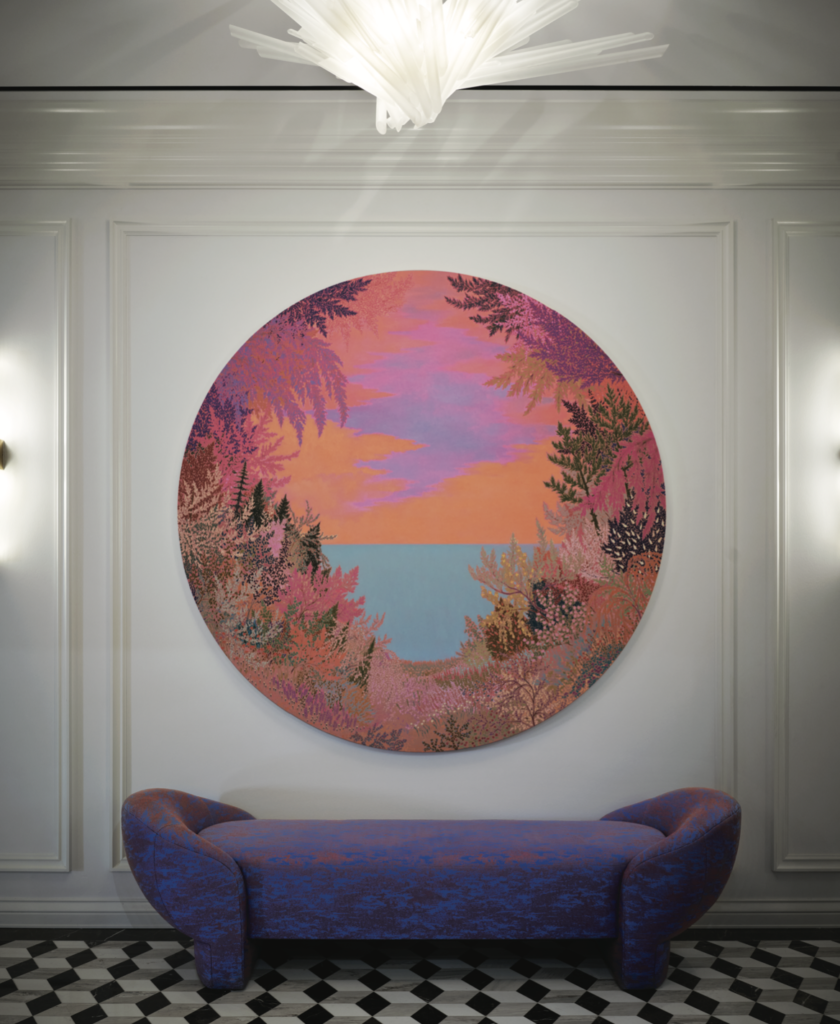 A John McAllister oil on canvas greets members as they enter the club level at Park House  Houston on the seventh floor. (Photography by Pär Bengtsson) (Photo by Pär Bengtsson and Michelle Aviña)