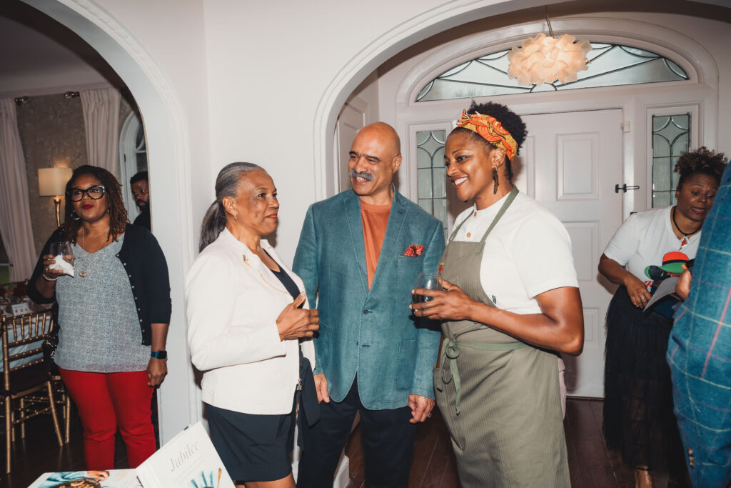 Toni Tipton-Martin, Bruce Martin, Chef Dawn Burrell at the Juneteenth Jubilee dinner.