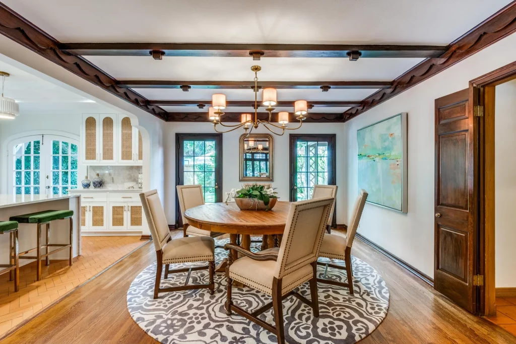 The original hardwood beams remain untouched. 