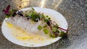 Crudo hirame at Bloofin Sushi. includes microgreens that are sourced locally. (Photo courtesy of Bloofin Sushi)