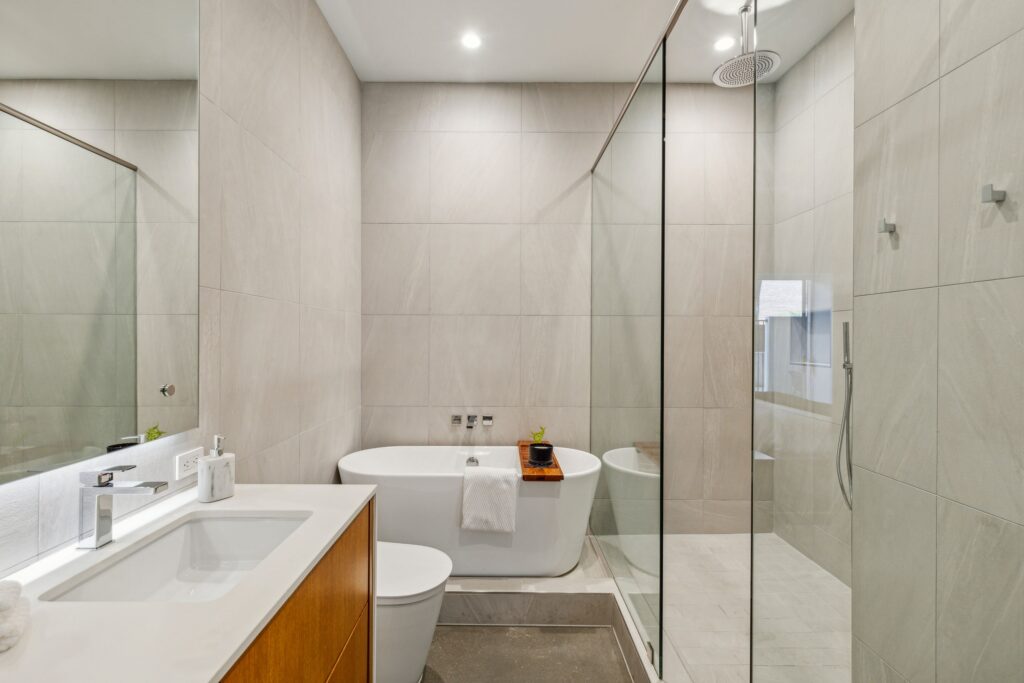 One of two full bathrooms. 