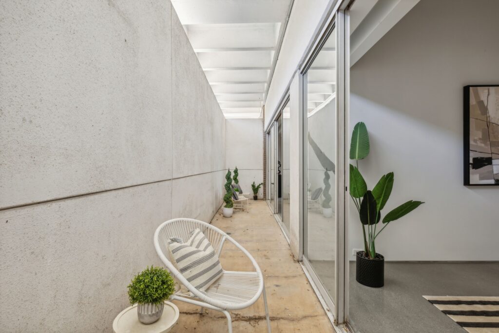 The private, walled-in terrace extends for 600 square feet.