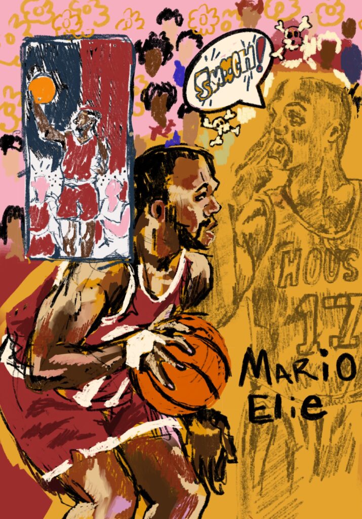 Alexis Pye's colorful poster tribute to Houston Rockets legend Mario Elie was commissioned for a series of artworks celebrating Rockets players. The poster is now sold out. (Courtesy Contemporary Arts Museum Houston)