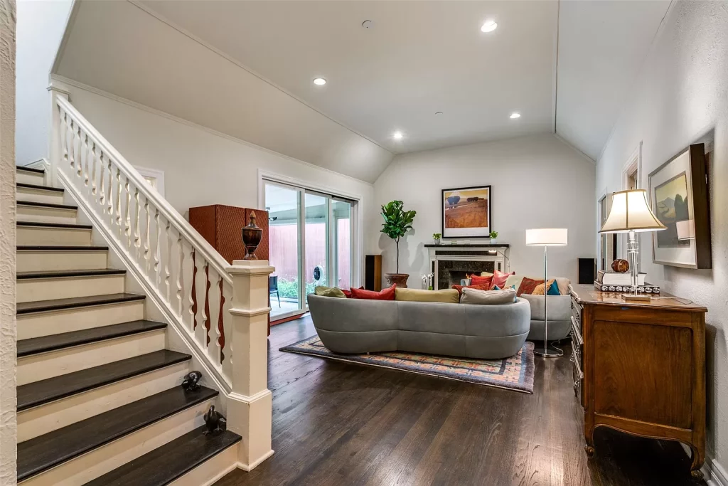 Cathedral ceilings in living room.