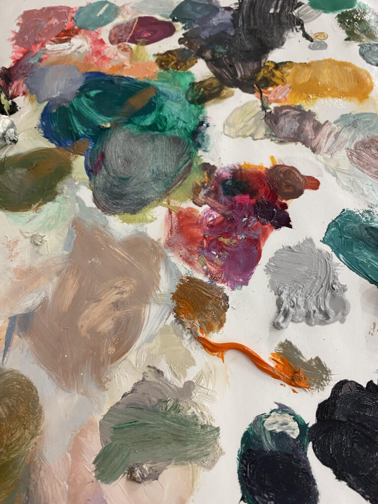 Abstract painter Terrell James's painterly wet palette, which includes various hues of oil paint. (Photo by Terrell James)