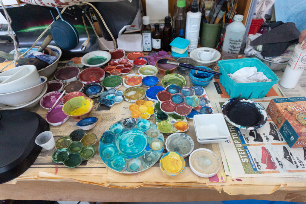 Arielle Masson’s homemade paint at her studio (Photo by Sofia Westerman)