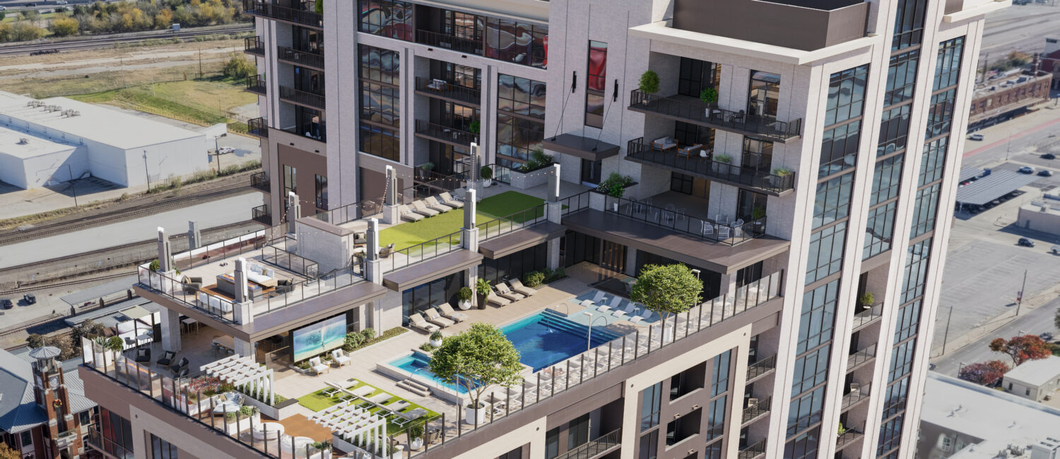 The penthouses  above the 24th floor rooftop amenity