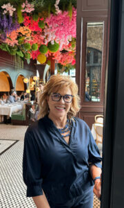 Interior designer Gail McCleese at Annabelle Brasserie where she guided the fabulously riotous interior decor of this Ben Beg restaurant.