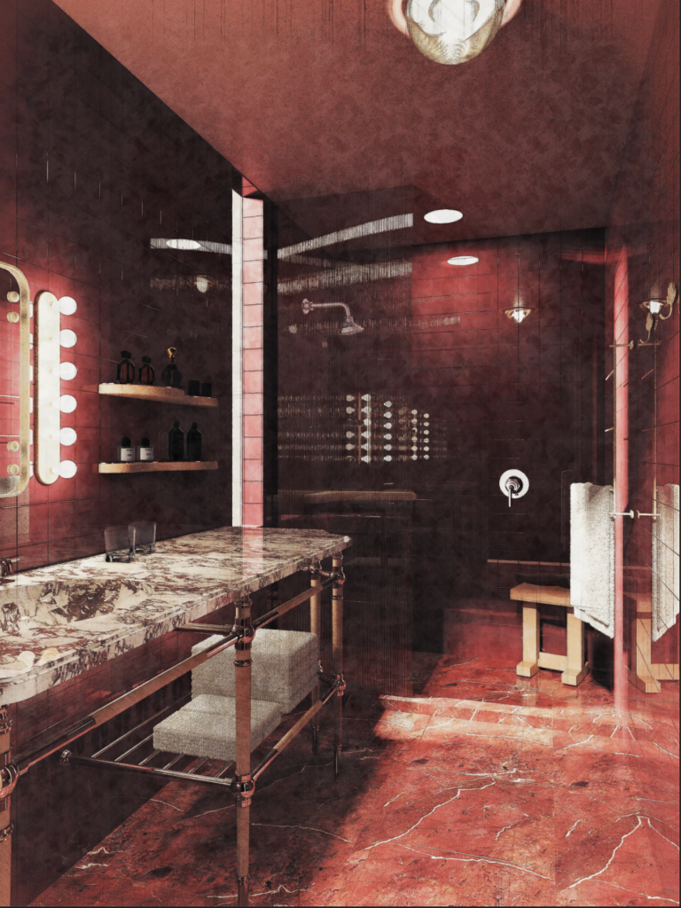 Hotel Saint Augustine guest room bath (Rendering courtesy of Post Company)