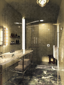 Hotel Saint Augustine – Interior Rendering – Guest Room Bath 2 – Courtesy of Post Company