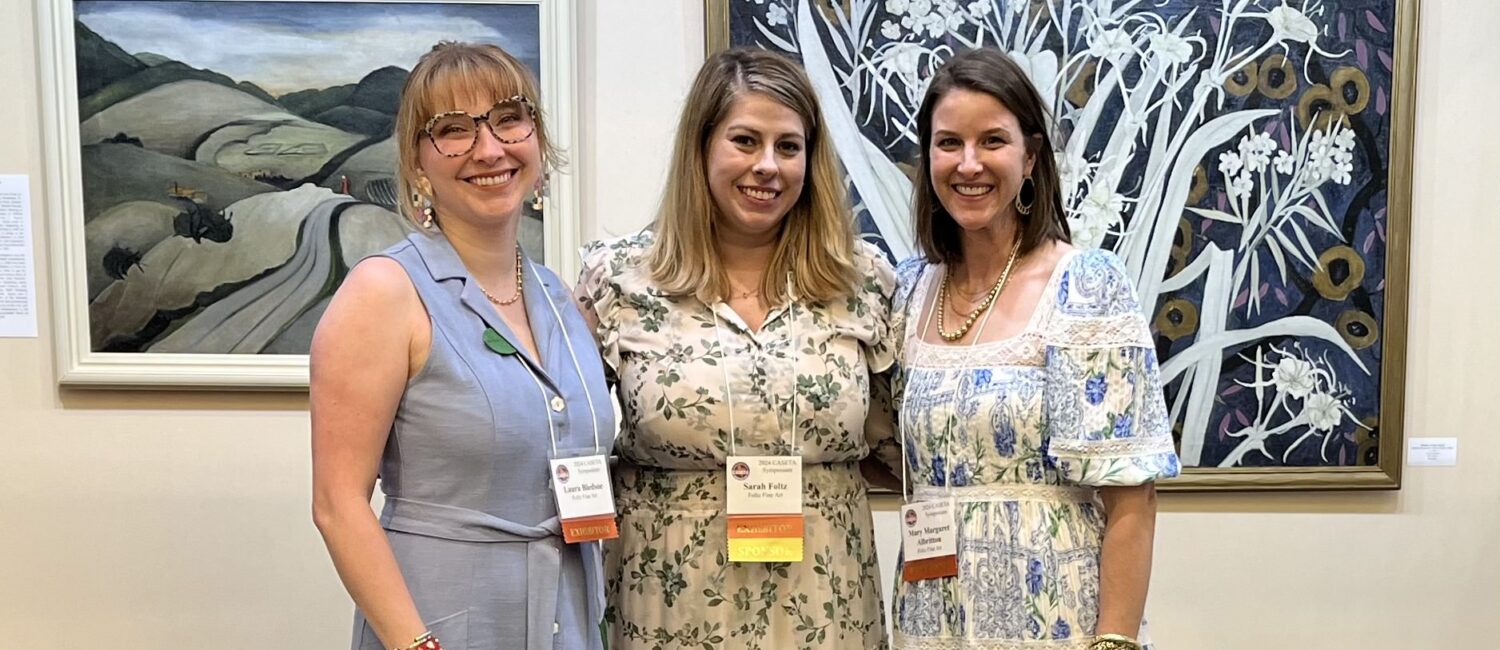 Laura Bledsoe, Sarah Foltz, and Mary Margaret Albritton highlight the offerings of Foltz Fine Art at CASETA 2024. (Photo by Jenna Baer)
