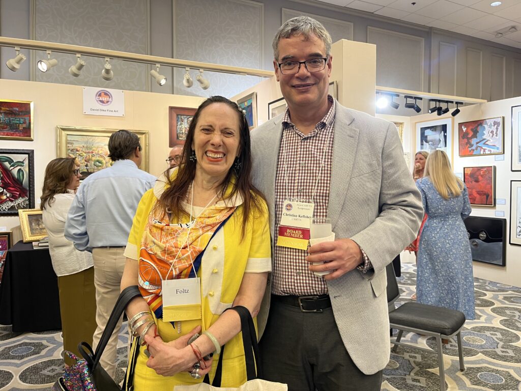 PaperCity's Catherine D. Anspon, Head of Special Collections for University of Houston Libraries' Christian Kelleher at CASETA 2024 (Photo by Jenna Baer)