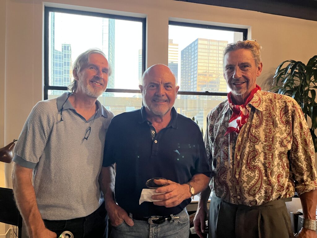Bruce Aichler, Tom Dawkins, John Walker at Kaze Burning Man fundraiser at Esperson Building. (Photo by Jenna Baer)