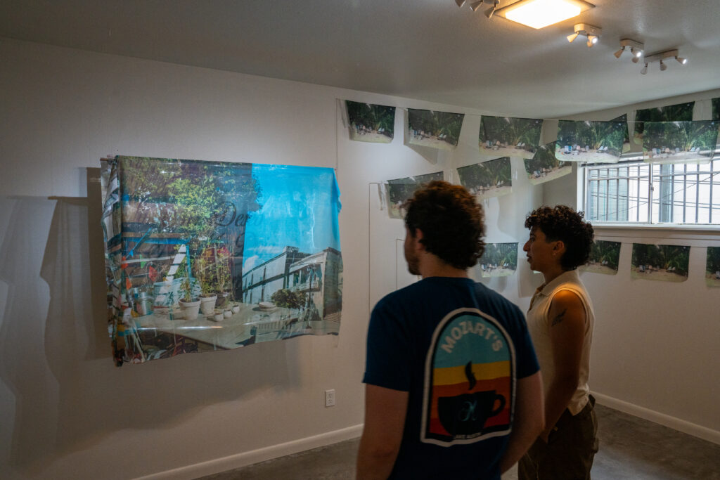 Viewers marvel at Sol Diaz-Peña’s Mi Deseo No Me Deja Descansar, showcased at FLATS’ “Interwoven.”