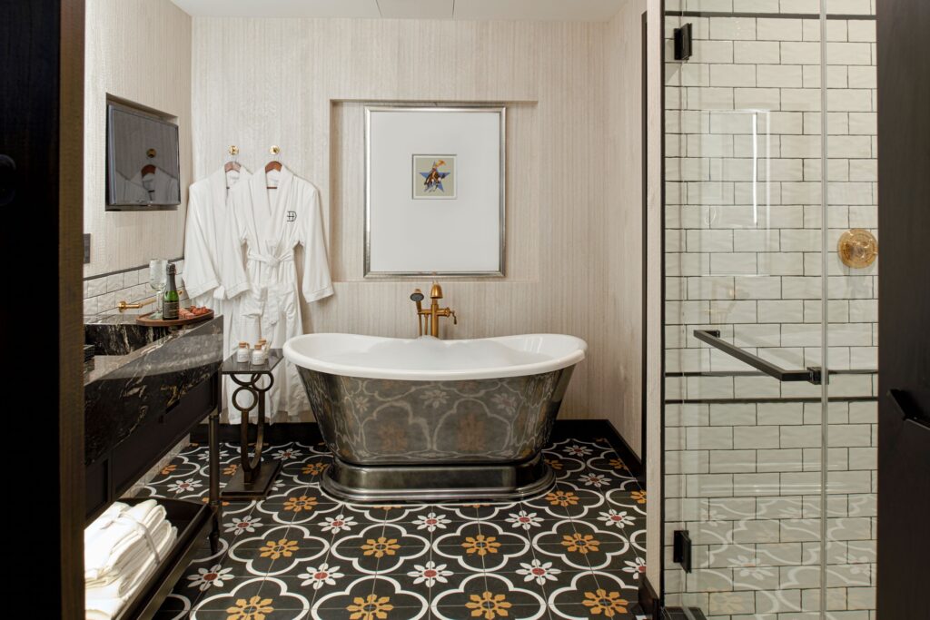 The soaking tubs inside Hotel Drover's well-appointed suites.