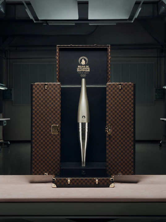 The Louis Vuitton torch trunks elegantly protect and display the 2024 Olympics torches which were transported from Marseilles to Paris.