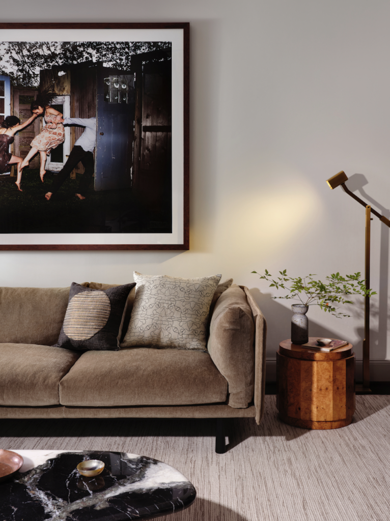 Travis Magee’s Passing Through from PurePhoto. Wendelbo sofa, Kufri Life pillows. John Pomp Studios floor lamp.  (Photo by Lisa Petrole)