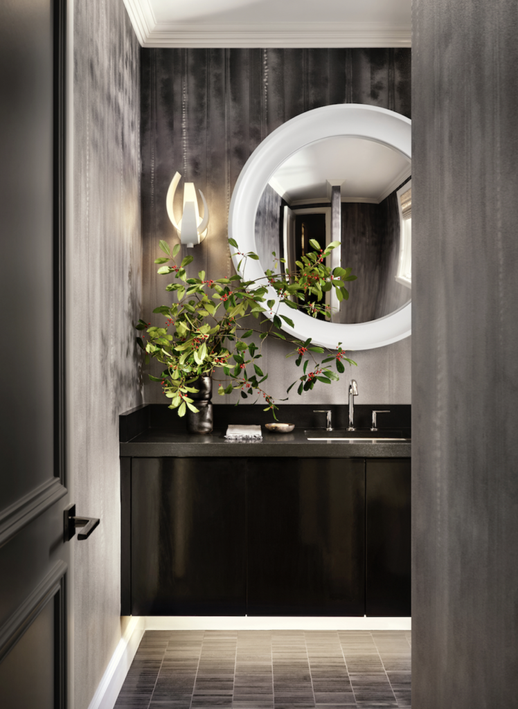 Trove wallpaper in a powder room.  (Photo by Lisa Petrole)