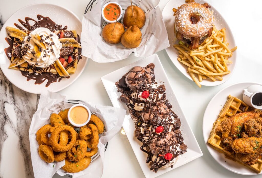 A selection of some of the dishes available at the new Sugar Factory in the Houston Galleria.
