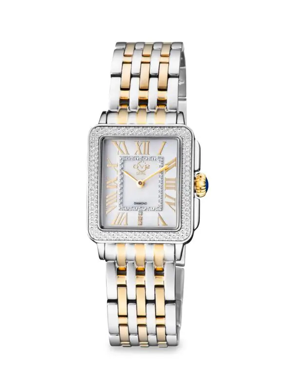 Padova 27 x 30MM Two Tone Stainless Steel & 0.15 TCW Diamond Bracelet Watch, available at Saks Fifth Avenue. 